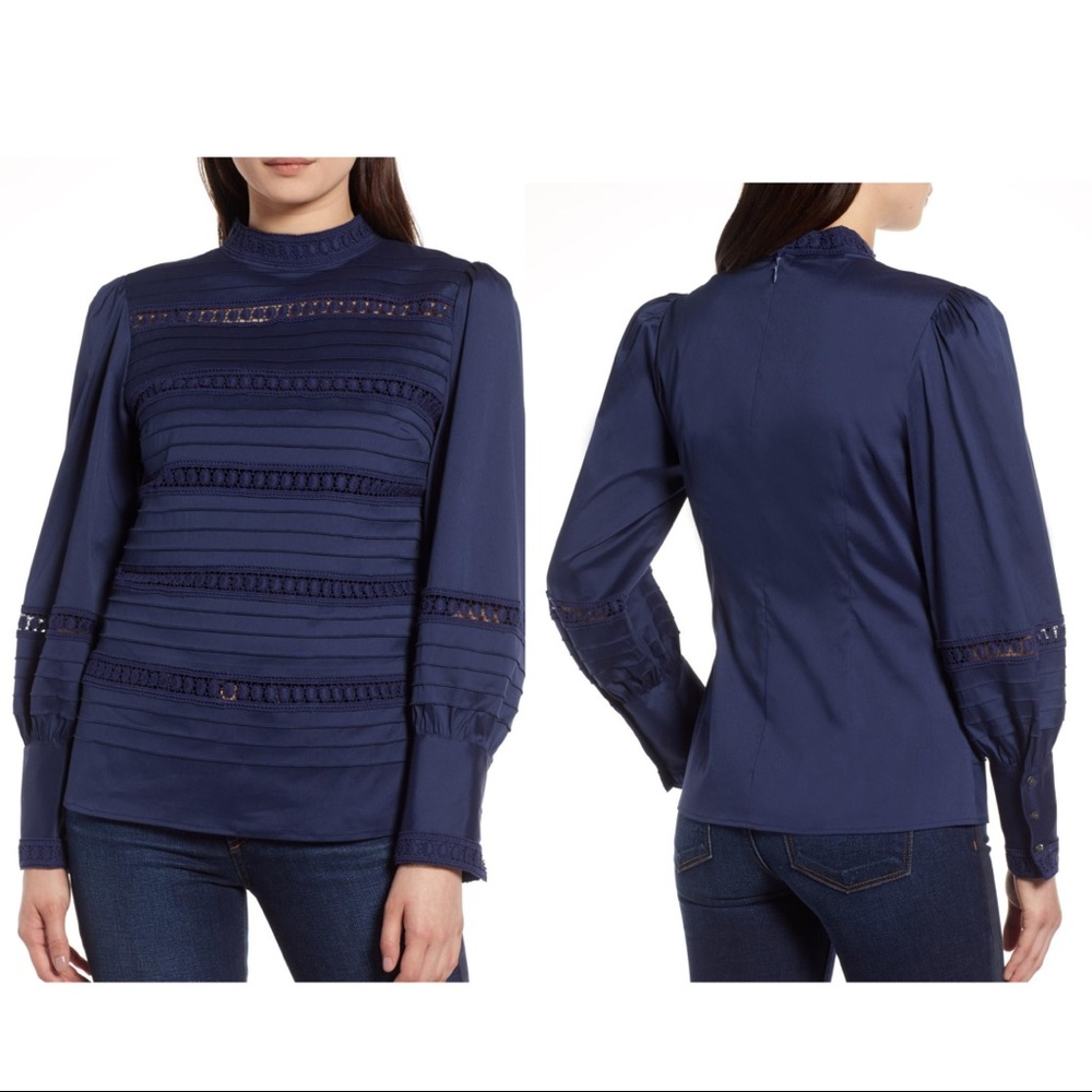 Halogen Navy Lace Inset Blouse